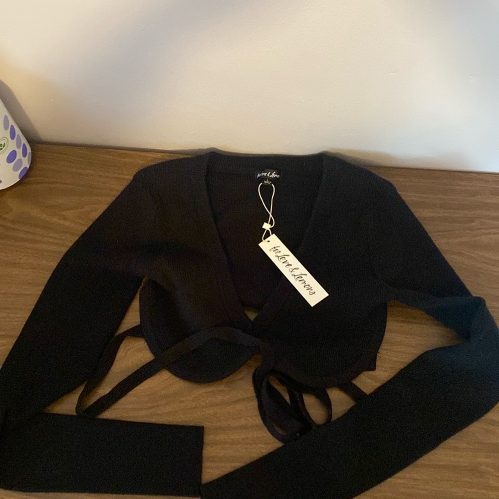 NWT For Love and Lemons crop sweater underwire top in black